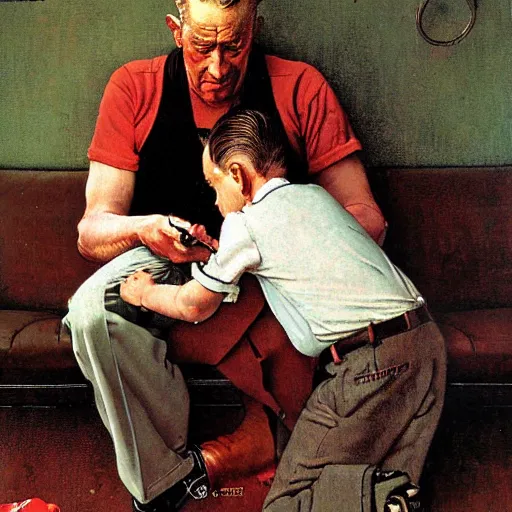 Image similar to lonely daddy painting by norman rockwell