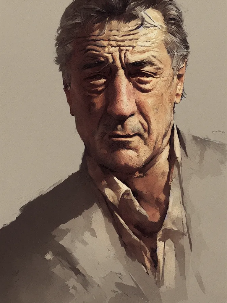 Prompt: A portrait of Robert de Niro art by greg rutkowski, matte painting, trending on artstation