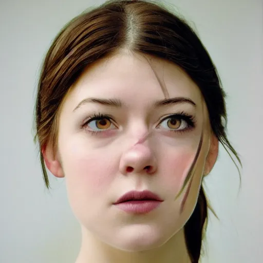 Image similar to a masterpiece portrait photo of a beautiful young woman who looks like an alien mary elizabeth winstead, symmetrical face