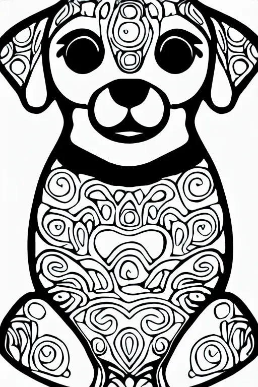 Image similar to puppy dog chart cat statue ornaments fractal ink drawing line art colouring page, vector, margins, fine lines, centered