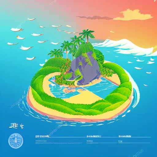 Image similar to beautiful isometric tropical island by Studio Ghibli, cinematic sunrise lighting, stunning waves, hyper realistic award winning photography