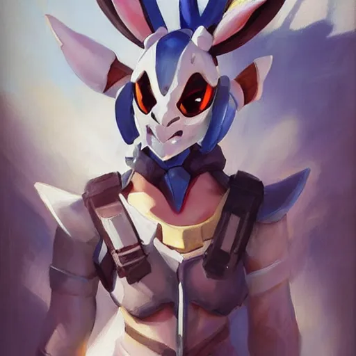 Image similar to greg manchess portrait painting of partially armored sylveon as overwatch character, medium shot, asymmetrical, profile picture, organic painting, sunny day, matte painting, bold shapes, hard edges, street art, trending on artstation, by huang guangjian, gil elvgren, ruan jia, greg rutkowski, gaston bussiere