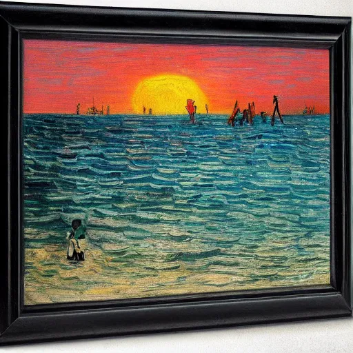 Image similar to a beautiful sunset in a yucatan beach by van gogh