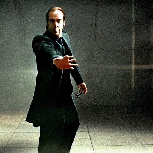 Image similar to saul goodman as neo in the matrix ( 1 9 9 9 )