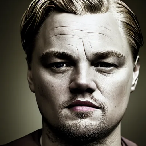 Image similar to realistic expired fuji film portrait of white albino leonardo dicaprio, hyperrealism, photorealistic, detailed, atmospheric, 8 k, award winning photography, cinematic