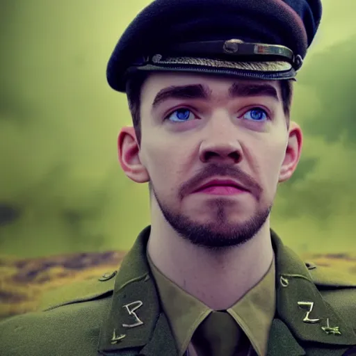 Prompt: Jacksepticeye wearing an Irish Military uniform, photorealistic, cinematic lighting, shot on iphone