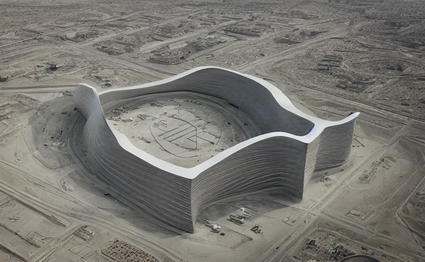 Prompt: parametric structure, medical complex, in the desert beside the gulf, view from above, design by rem norman foster, dezeen, architectural photography
