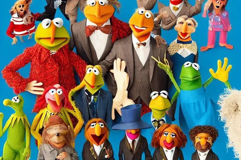 Prompt: The Muppets art directed by Wes Anderson