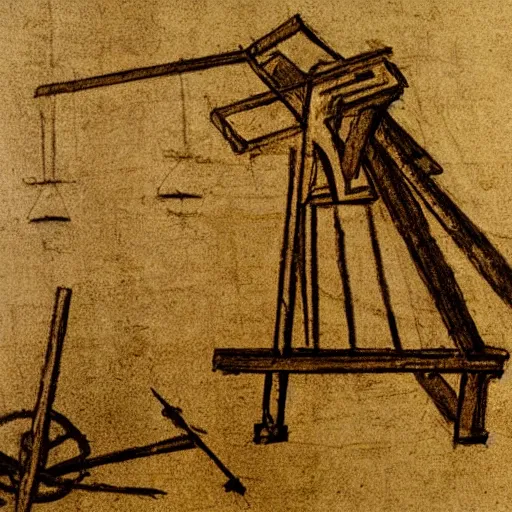 Image similar to Leonardo da Vinci sketch of a catapult for launching babies