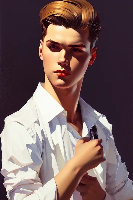 Prompt: attractive male, painting by ilya kuvshinov, j. c. leyendecker