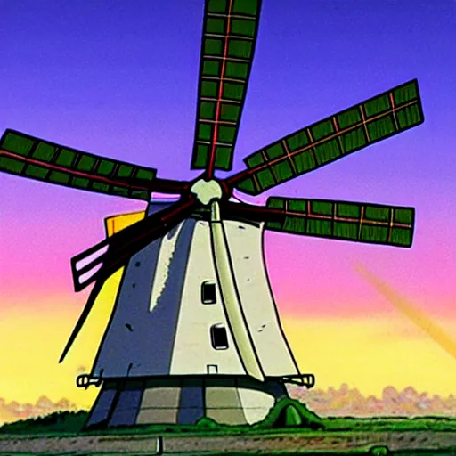 Image similar to gundam as dutch windmill in gundam anime, gundam is windmill shaped, dutch windmill gundam