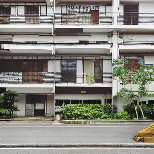 Image similar to a shophouse in a singaporean housing estate, by satoshi kon
