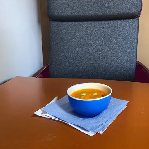 Image similar to a soup is sitting in the office