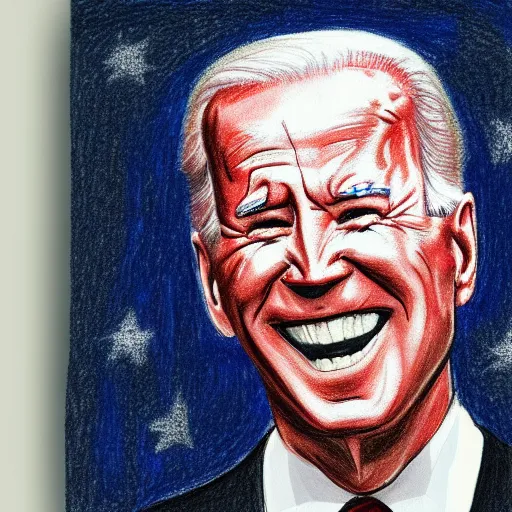 Image similar to a children's drawing of joe biden, crayon, paper