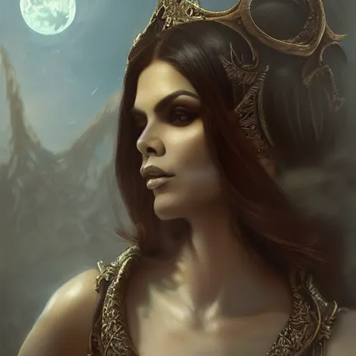 Prompt: portrait of sherlyn chopra, fantasy, intricate, elegant, highly detailed, digital painting, artstation, concept art, matte, sharp focus, illustration, octane render, unreal engine, art by aenaluck and roberto ferri and greg rutkowski, epic fantasy, digital painting