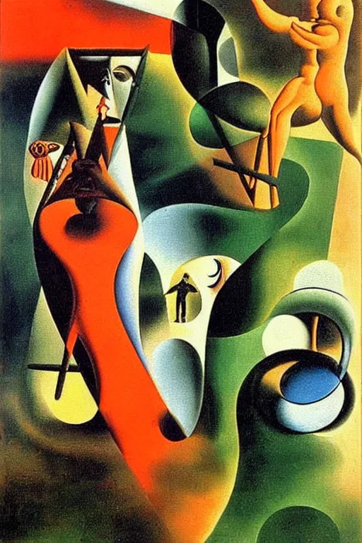 Image similar to born under a bad sign, good luck and trouble are my only friends, colors orange, white!!, dark green, dark blue, surreal abstract painting by salvador dali and max ernst