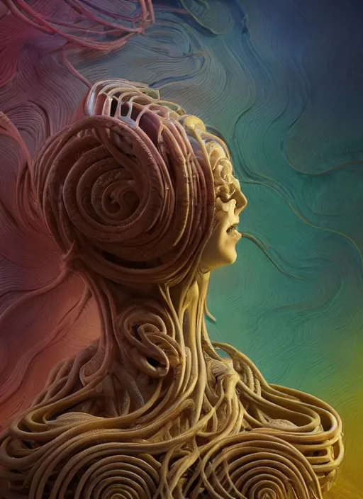 Image similar to biomechanical medusa made of soft wax, wooden art nouveau swirls, strong subsurface scattering, cables, tubes, subsurface scattering, in the style of ruan jia and beeple and giger, subsurface scattering, mystical colors, rim light, dramatic lighting, 8 k, stunning scene, raytracing, octane render, trending on artstation