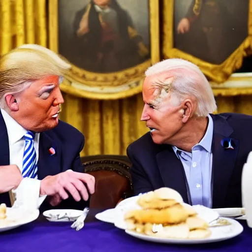 Prompt: donald trump and joe biden eating prunes