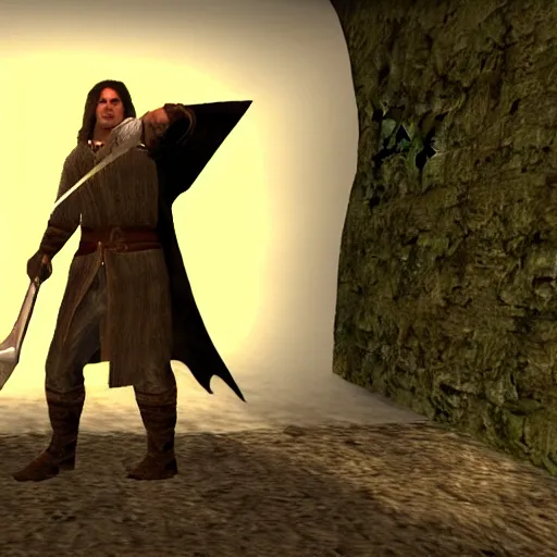 Prompt: lord of the rings as ps2 first person shooter, screenshot,