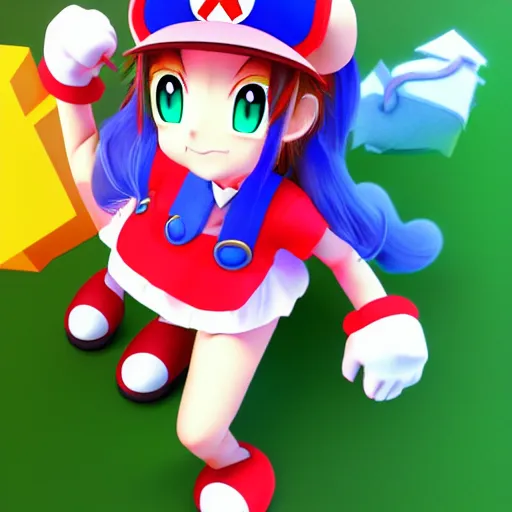 Image similar to anime catgirl cosplaying as super mario nft, bokeh, shader, anime art style, highly detailed, cel - shaded, colorful, animated, trending