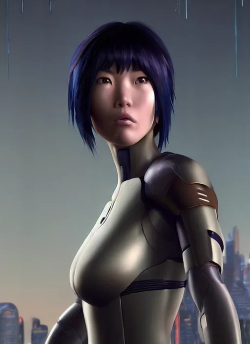 Image similar to weta disney pixar movie still portrait photo of motoko kusanagi the major ghost in the shell : : as cyborg woman by pixar : : by weta, wlop, ilya kuvshinov, rossdraws, artgerm, maxim cover, octane render, anime, octane render, 3 d, volumetric lighting, anti aliasing, raytracing : :