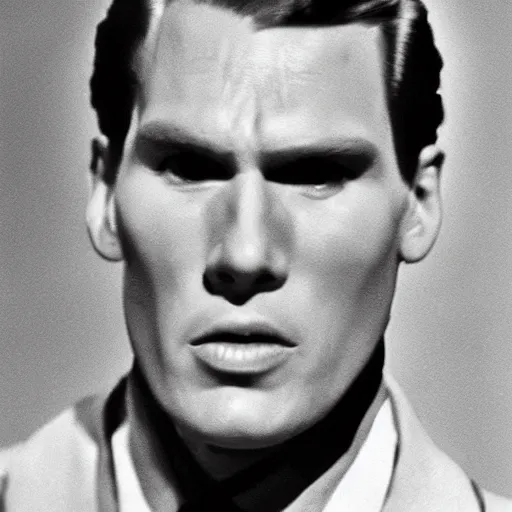 Image similar to Live Action Still of Jerma985 in a film in 1950s art style on a poster, realistic, highly detailed, epic, HD quality, 8k resolution, body and headshot, film still