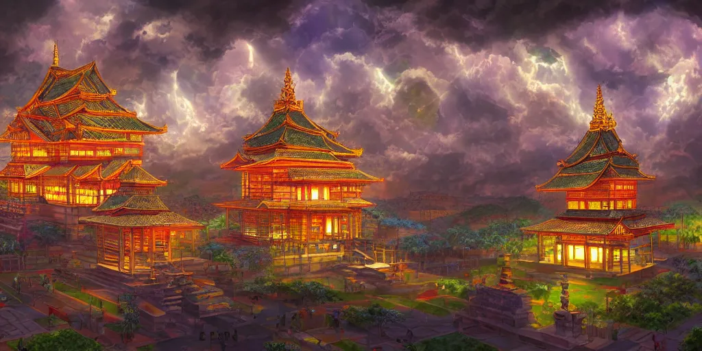 Prompt: a temple made of semiconductors, by Naomi Okubo, landscape, dramatic lighting, high contrast colors, panoramic view, as trending on Artstation,