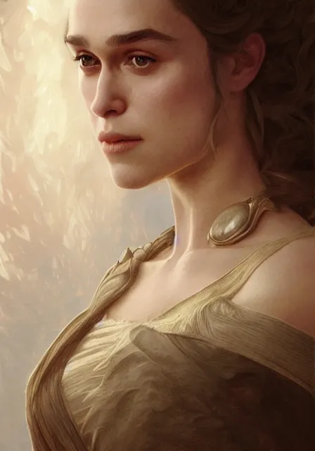 Image similar to daenerys keira knightley, intricate, elegant, highly detailed, digital painting, artstation, concept art, smooth, sharp focus, illustration, art by artgerm and greg rutkowski and alphonse mucha and william - adolphe bouguereau