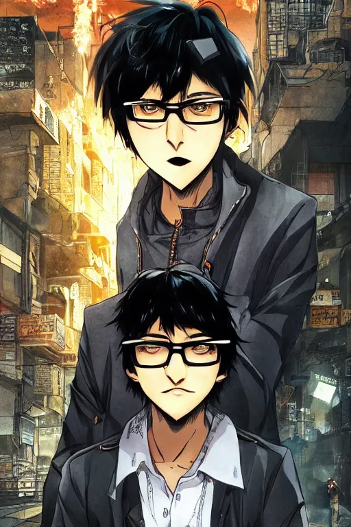 Black-haired man with jacket illustration, Fan art Character Anime