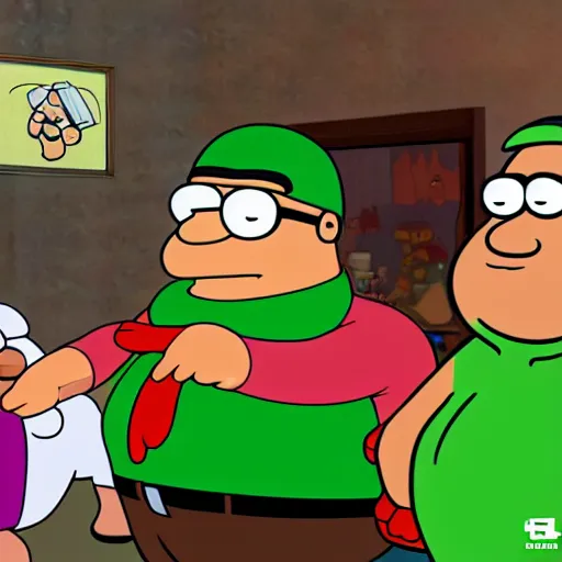 Image similar to Peter Griffin meets Vinesauce Joel, Realistic, HDR, Clear Image, HDD, Dynamic lighting,