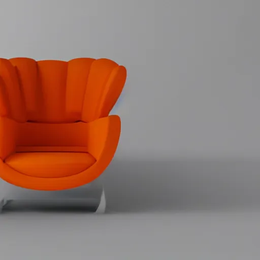 Image similar to 3 d rendering of an orange - shaped chair. 4 d cinema. high fidelity. high quality. architecture.