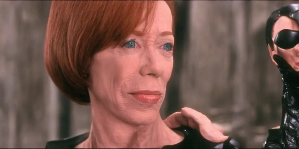 Prompt: Carol Burnett as Trinity in The Matrix (1999), highly detailed, trending on Cinestills, 4k