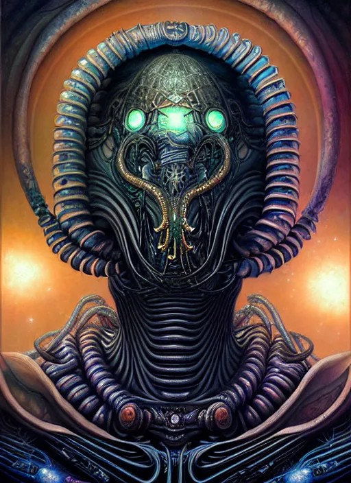 Image similar to cosmic lovecraft giger fractal random mith creature portrait, pixar style, by tristan eaton stanley artgerm and tom bagshaw.