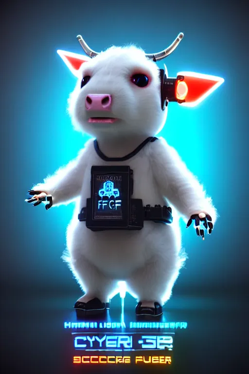 Image similar to high quality 3 d render sci - fi very cute cyborg cow & fluffy! wombat!! hybrid! drinking beer, highly detailed, unreal engine cinematic smooth, in the style of blade runner & detective pikachu, hannah yata charlie immer, dark blue neon light, low angle, uhd 8 k, sharp focus