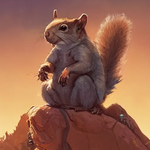 Image similar to grumpy squirrel as apex legends character, digital illustration portrait design, by android jones and greg rutkowski, retrowave color scheme, detailed, cinematic lighting, wide angle action dynamic portrait