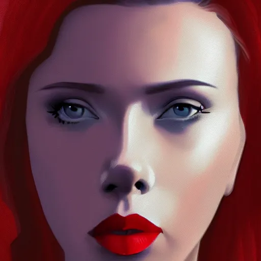 Image similar to portrait of scarlet johansson, highly detailed, centered, solid color background, digital painting