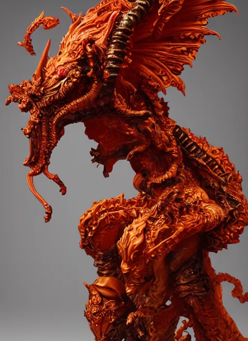 Image similar to high intricate sculpture of a baroque hellfire demon made of fire, studio light, maria panfilova, andrea savchenko, mike kime, ludovic plouffe, qi sheng luo, oliver cook, trending on artstation