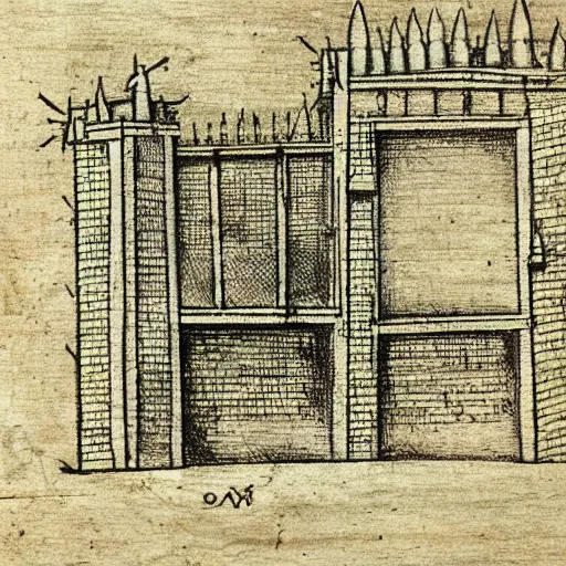 Image similar to medieval high detailed drawing of a jail made by a pen on an antique map paper