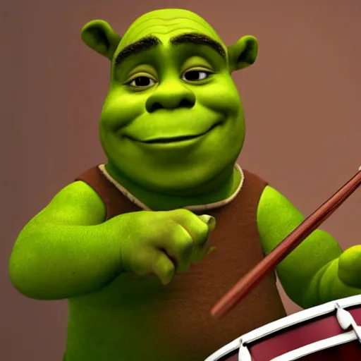 Prompt: Shrek playing the drums, render animation, 4k