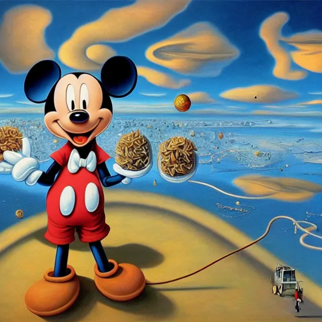 Image similar to an oil on canvas portrait painting of mickey mouse, surrealism, surrealist, cosmic horror, rob gonsalves, high detail