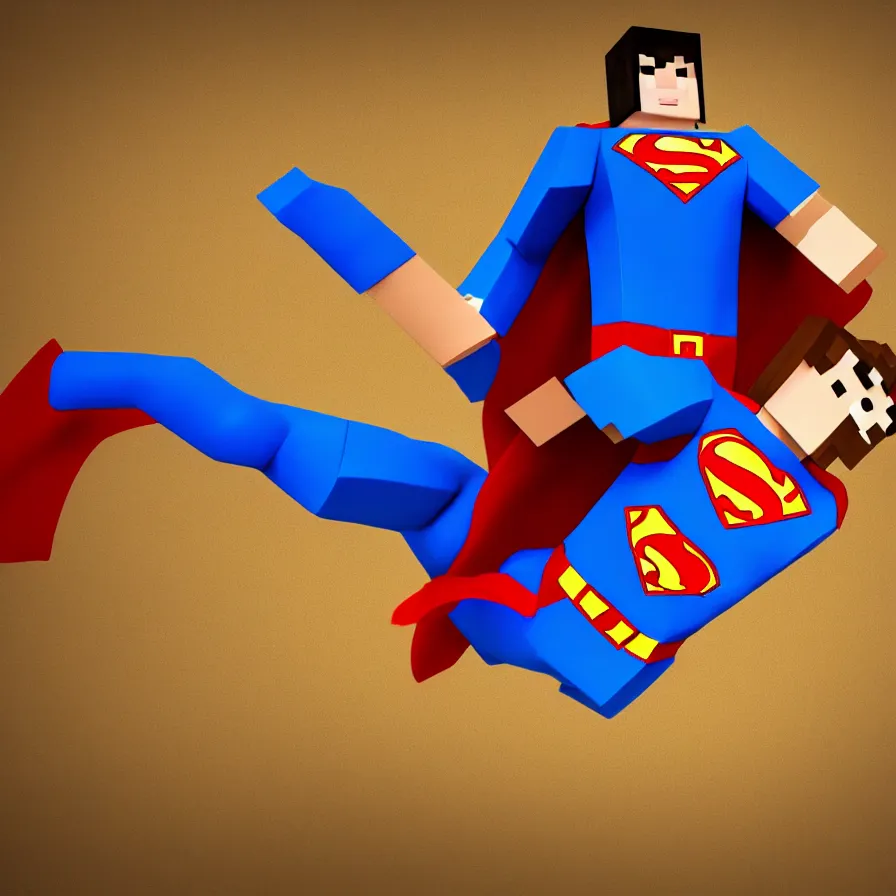 Image similar to cat - superman, hyperrealism, no blur, 4 k resolution, ultra detailed, style of minecraft