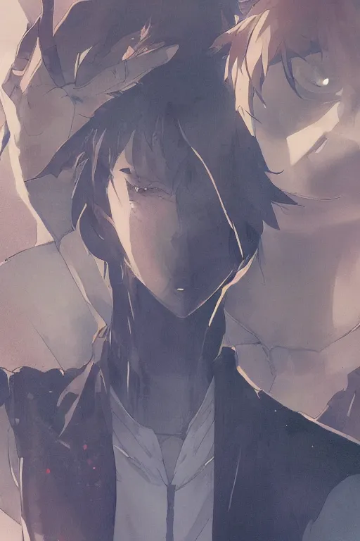 Prompt: anime key visual full body portrait character concept, young steve jobs anime, grimdark fantasy, trending pixiv fanbox, rule of thirds golden ratio, by greg rutkowski abigail larson makoto shinkai takashi takeuchi studio ghibli jamie wyeth