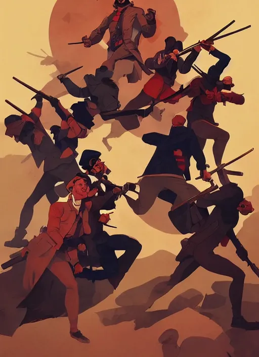 Prompt: french revolutionaries fighting for freedom, in the style of artgerm, gerald brom, atey ghailan and mike mignola, vibrant colors and hard shadows and strong rim light, plain background, comic cover art, trending on artstation