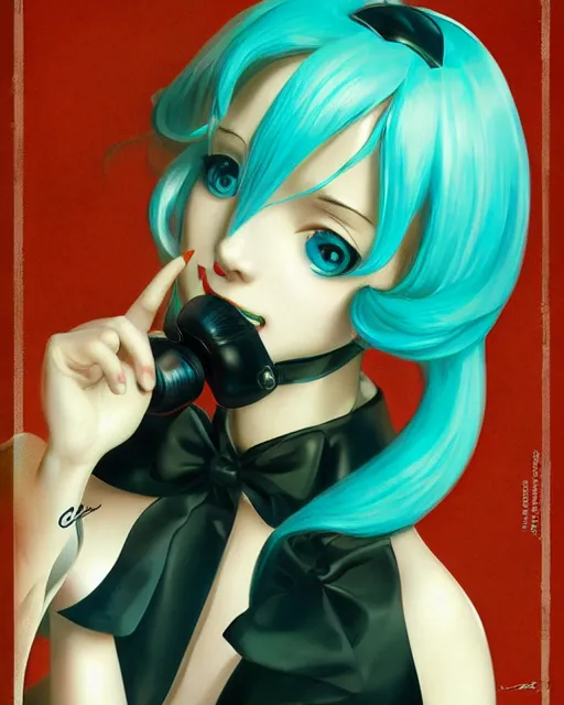 Image similar to Hatsune Miku by Gil Elvgren and Daniela Uhlig