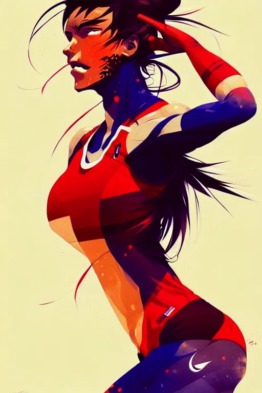 Image similar to a ultradetailed beautiful panting of a female volleyball player, by conrad roset, greg rutkowski and makoto shinkai, trending on artstation