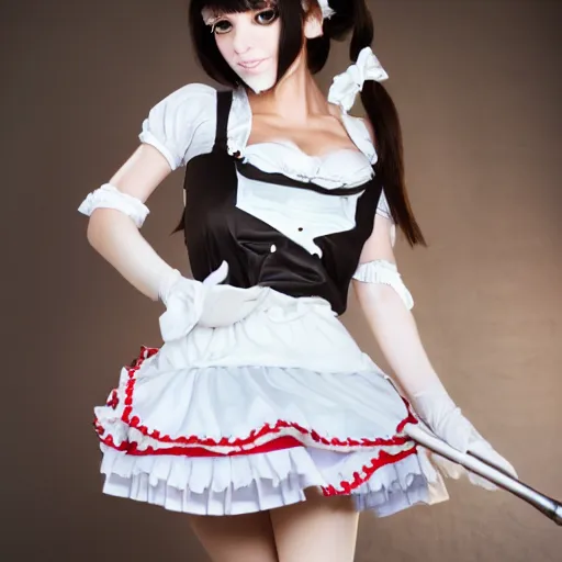 Image similar to gorgeous female french maid with maid outfit, symmetrical composition, ultra detailed, de - noise, 8 k,