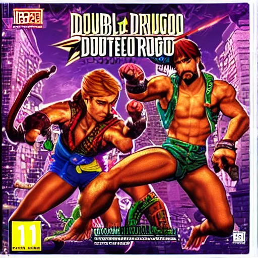 Prompt: video game box art of a ps 4 game called double dragon 5 0 0 0, 4 k, highly detailed cover art.