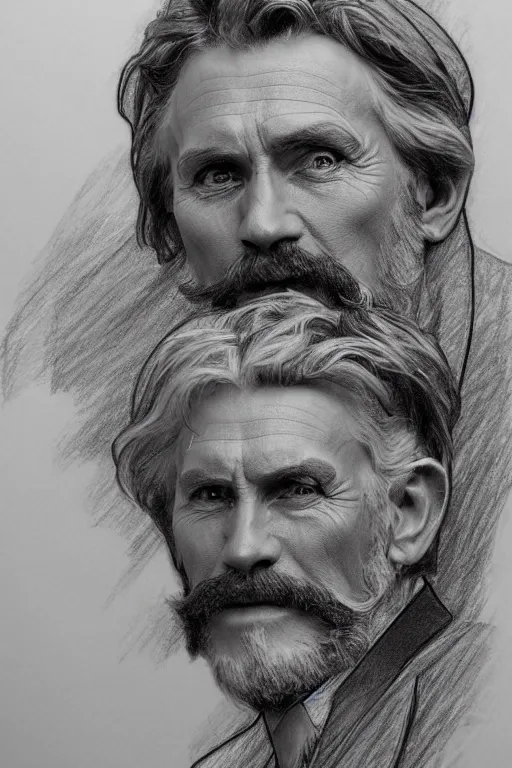 Image similar to hyperrealist pencil sketch of ken curtis as festus david malan and alphonse mucha, fantasy art, drawing, dynamic lighting, artstation, poster, volumetric lighting, very detailed faces, 4 k, award winning