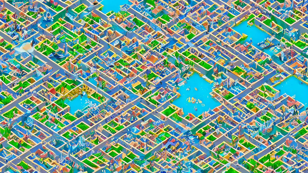 Image similar to underwater photography misguided isometric ovary village / city setting