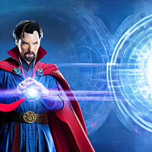 Prompt: doctor strange in neo suit, sharp focus, volumetric lighting, blue tint